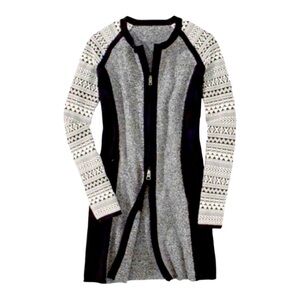 Title Nine Black White Black White Fair Isle Sleeve Jacket Womens XS Zip Up